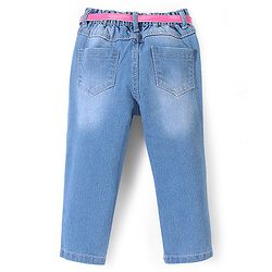 Babyhug Full Length Denim Jeans With Stretch Heart Print - Blue