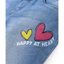 Babyhug Full Length Denim Jeans With Stretch Heart Print - Blue