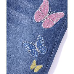 Babyhug Denim Washed Full Length Stretchable Jeans with Butterfly Embroidery -Blue