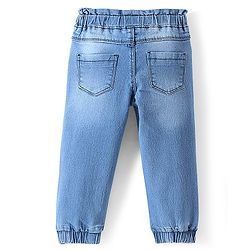 Babyhug Cotton Spandex Full Length Washed Stretchable Denim Joggers with Floral Embroidery - Blue