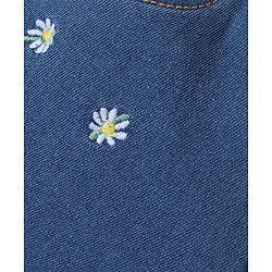 Babyhug Denim Washed Mid Thigh Length Stretchable Shorts with Floral Embroidery -Blue