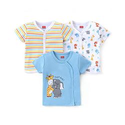 Babyhug 100% Cotton Knit Half Sleeves Front Open Vests Striped & Animal Print  Pack of 3 - Multicolour