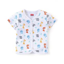 Babyhug 100% Cotton Knit Half Sleeves Front Open Vests Striped & Animal Print  Pack of 3 - Multicolour