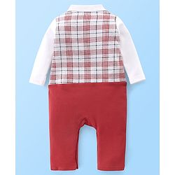 Babyhug Cotton Knit Full Sleeves Party Romper Checkered - Red & White