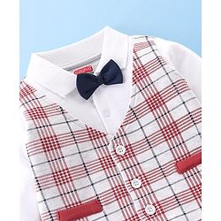 Babyhug Cotton Knit Full Sleeves Party Romper Checkered - Red & White