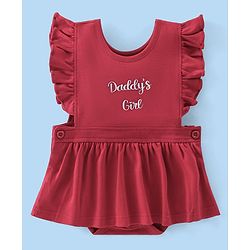Babyhug 100% Cotton Full Sleeves Inner Tee with Frock Style Onesie with Headband Text Printed - Red