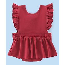 Babyhug 100% Cotton Full Sleeves Inner Tee with Frock Style Onesie with Headband Text Printed - Red