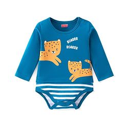 Babyhug 100% Cotton Full Sleeves Onesies With Leopard Print - Navy Blue