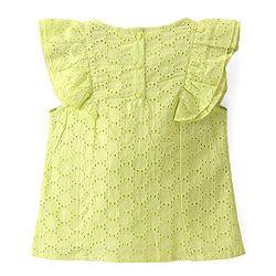Babyhug Cotton Woven Frill Sleeves Top with Schiffli Detailing - Lime Green