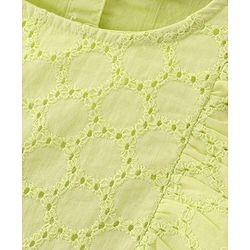 Babyhug Cotton Woven Frill Sleeves Top with Schiffli Detailing - Lime Green