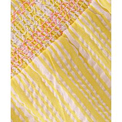 Babyhug Half Sleeves Striped Top With Smocking & Lace Detailing - Yellow