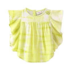 Babyhug Rayon Woven Half Sleeves Tie Dye Printed Top with Frill & Lace Detailing - Green