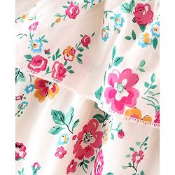 Babyhug Rayon Cold Shoulder Half Sleeves Floral & Lace Detailing Top - Offwhite