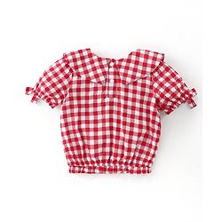 Babyhug Half Sleeves Checkered Top with Bow Detailing - Red & White
