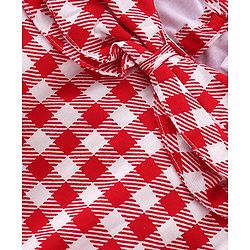 Babyhug Half Sleeves Checkered Top with Bow Detailing - Red & White