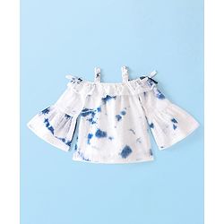 Babyhug Woven Cold Shoulder Three Fourth Sleeves Tie & Dye Top - White & Blue