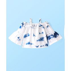Babyhug Woven Cold Shoulder Three Fourth Sleeves Tie & Dye Top - White & Blue