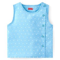 Babyhug Cotton Woven Sleeveless Jhabla & Full Length Pajama Set With Star Print - Blue