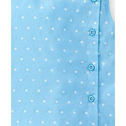 Babyhug Cotton Woven Sleeveless Jhabla & Full Length Pajama Set With Star Print - Blue