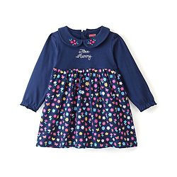 Babyhug 100% Cotton Jersey Knit Full Sleeves Frock With Bloomer Floral Print - Navy Blue