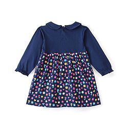 Babyhug 100% Cotton Jersey Knit Full Sleeves Frock With Bloomer Floral Print - Navy Blue