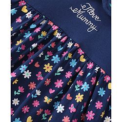 Babyhug 100% Cotton Jersey Knit Full Sleeves Frock With Bloomer Floral Print - Navy Blue