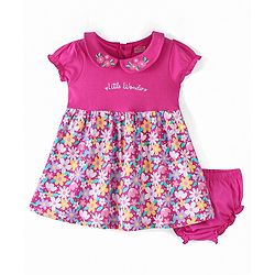 Babyhug Cotton Jersey Knit Half Sleeves Floral Print Frock with Blooomer-Pink