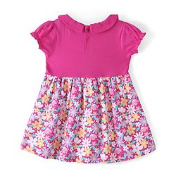Babyhug Cotton Jersey Knit Half Sleeves Floral Print Frock with Blooomer-Pink