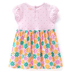 Babyhug 100% Cotton Jersey Knit Half Sleeves Frock With Bloomer Floral Print - Pink