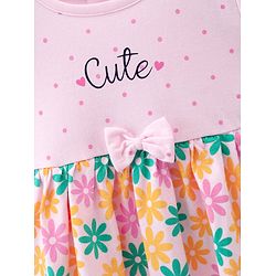 Babyhug 100% Cotton Jersey Knit Half Sleeves Frock With Bloomer Floral Print - Pink