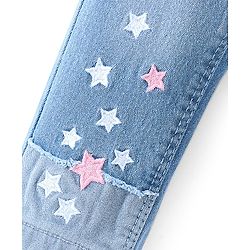 Babyhug Cotton Spandex Full Length Washed Stretchable Denim Jeans with Star Embroidery - Blue