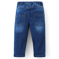 Babyhug Cotton Knit Full Sleeves Collared Overlap T-Shirt & Denim Pants Set With Text Print - Red & Blue
