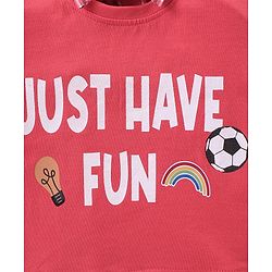 Babyhug Cotton Knit Full Sleeves Collared Overlap T-Shirt & Denim Pants Set With Text Print - Red & Blue
