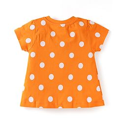 Babyhug Single Jersey Half Sleeves Polka Dots Printed Night Suit with Bow Applique - Orange
