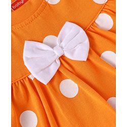 Babyhug Single Jersey Half Sleeves Polka Dots Printed Night Suit with Bow Applique - Orange