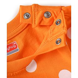 Babyhug Single Jersey Half Sleeves Polka Dots Printed Night Suit with Bow Applique - Orange