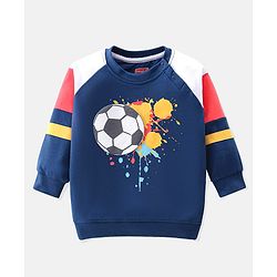Babyhug 100% Cotton Knit Full Sleeves T-Shirt & Lounge Pant With Football Print - Navy Blue