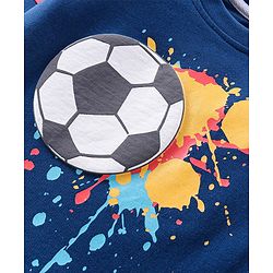 Babyhug 100% Cotton Knit Full Sleeves T-Shirt & Lounge Pant With Football Print - Navy Blue