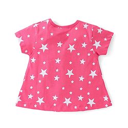 Babyhug Cotton Knit Half Sleeves Night Suit Stars Printed & Bow Applique - Pink