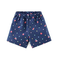 Babyhug Single Jersey Knit Half Sleeves Night Suit Fruits Printed with Bow Applique - Navy Blue