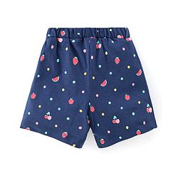 Babyhug Single Jersey Knit Half Sleeves Night Suit Fruits Printed with Bow Applique - Navy Blue