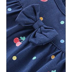 Babyhug Single Jersey Knit Half Sleeves Night Suit Fruits Printed with Bow Applique - Navy Blue