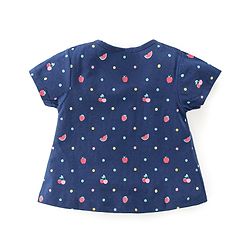 Babyhug Single Jersey Knit Half Sleeves Night Suit Fruits Printed with Bow Applique - Navy Blue