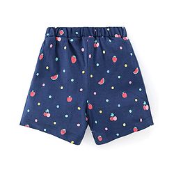 Babyhug Single Jersey Knit Half Sleeves Night Suit Fruits Printed with Bow Applique - Navy Blue