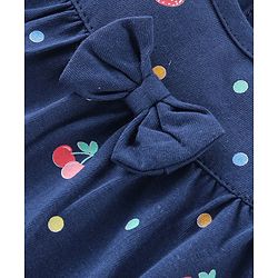 Babyhug Single Jersey Knit Half Sleeves Night Suit Fruits Printed with Bow Applique - Navy Blue