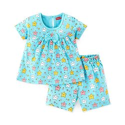 Babyhug Cotton Knit Half Sleeve Night Suit with Star Print - Blue