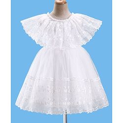 Babyhug Half Sleeves Floral Embroidered Party Frock - Offwhite
