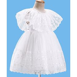 Babyhug Half Sleeves Floral Embroidered Party Frock - Offwhite
