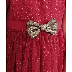 Babyhug Half Sleeves Party Frock with Glitter Detailing & Bow Applique - Red