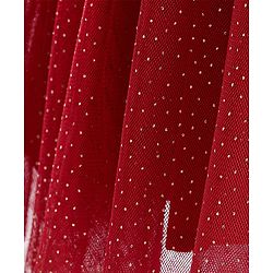 Babyhug Half Sleeves Party Frock with Glitter Detailing & Bow Applique - Red